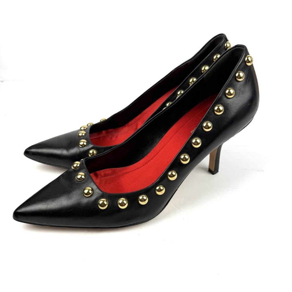 Diane Von Furstenberg Gold Studded Stiletto Heels 8.5 Pointed Toe Slip On Shoes
